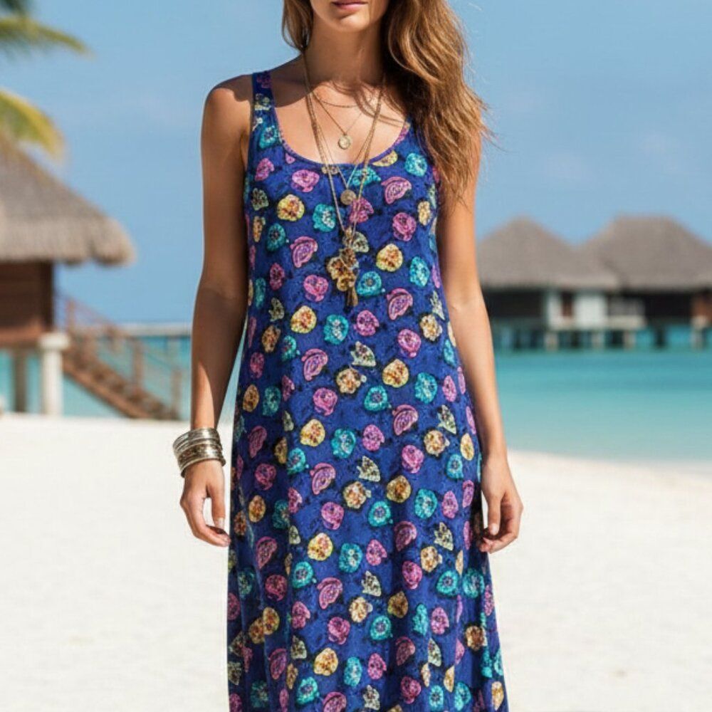 Boutique Romantic Floral Rose Midi Dress Size Large (See Measurements)